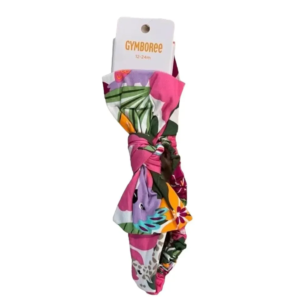 NWT Gymboree Pink/Green/Orange Tropical Flower Dress & Headband -18-24 Months